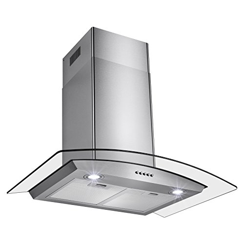 Perfetto PKB-RH0230 Kitchen and Bath 30″ Convertible Wall Mount Range Hood in Stainless Steel with LEDs, Push Controls & Tempered Glass