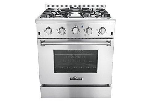 Thor Kitchen HRG3080U 30″ Freestanding Professional Style Gas Range with 4.2 cu. ft. Oven, 4 Burners, Convection Fan, Cast Iron Grates, and Blue Porcelain Oven Interior, in Stainless Steel